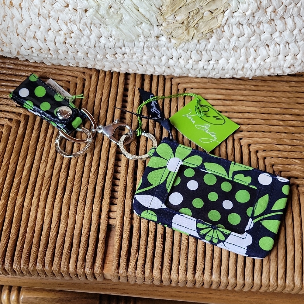 Vera Bradley Green Dot Floral Card Case and Key Fob